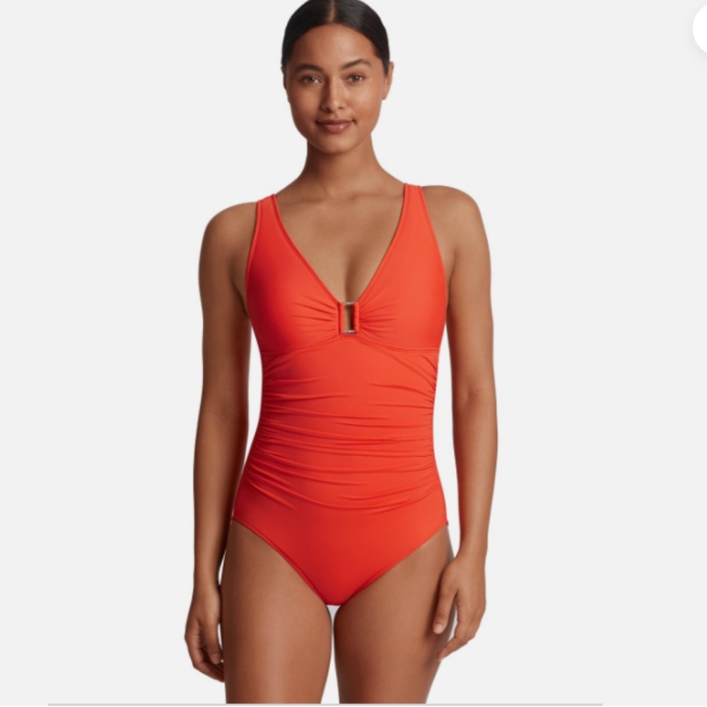 Ralph Lauren Ring Over the Shoulder Tummy Control One Piece - Persimmon Size 16
